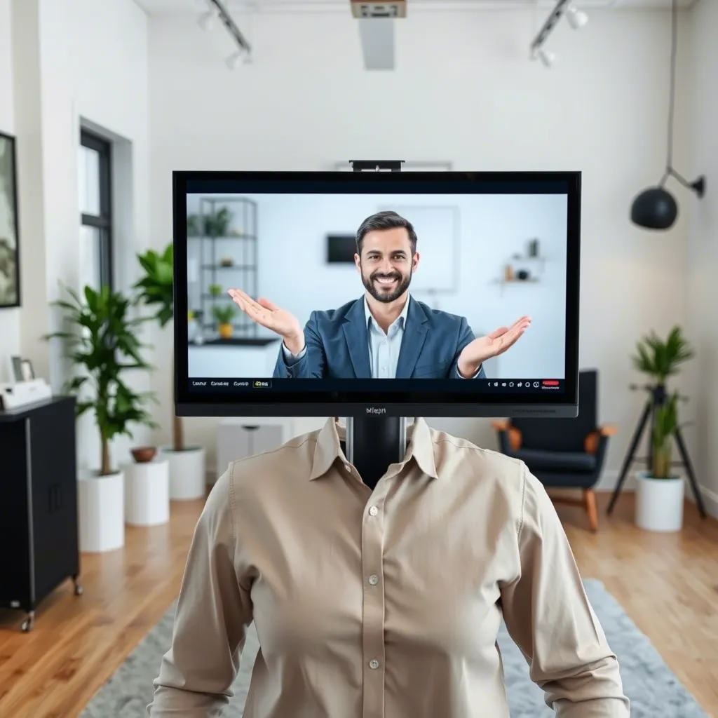 Computerbildschirm mit Hemd überzogenem Gestell, darauf Support-Mitarbeiter am Bildschirm sichtbar